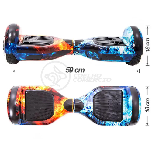 Skate Elétrico Overboard 6,5 Led Com Alça Diversão Cor Fogo e Água