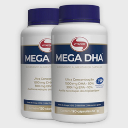 Kit com 2 Mega dha 1500mg 120 cápsulas da Vitafor Menor preço em Kit com 2 Mega dha 1500mg 120 cápsulas da Vitafor