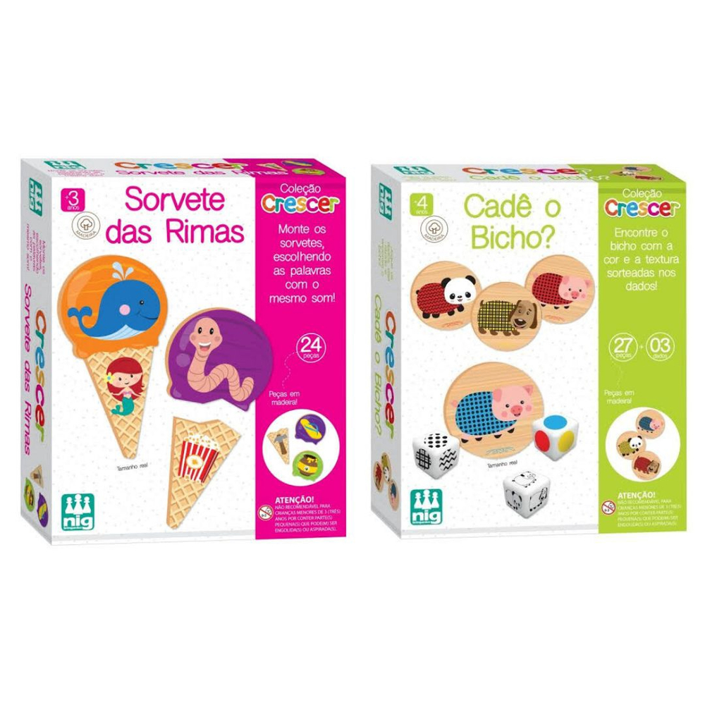 Kit Jogos Educativo Sorvete das Rimas E Forma Bichos Madeira - Nig  Brinquedos