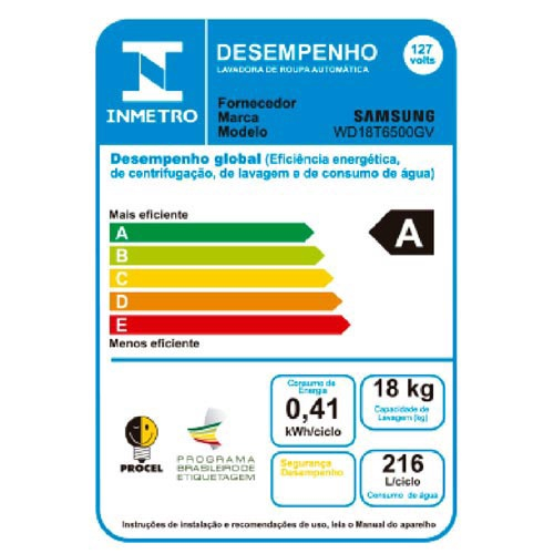 Lavadora e Secadora Samsung WD18T Black Inox 18kg Alta Capacidade 110V