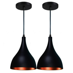 Kit 2 Pendente Gota Balcão Cozinha 22Cm Preto Com Cobre Menor preço em Kit 2 Pendente Gota Balcão Cozinha 22Cm Preto Com Cobre