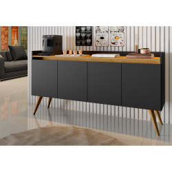 Aparador Buffet Gold De Sala 4 Portas Pes Palito Preto Mel Primus Menor preço em Aparador Buffet Gold De Sala 4 Portas Pes Palito Preto Mel Primus