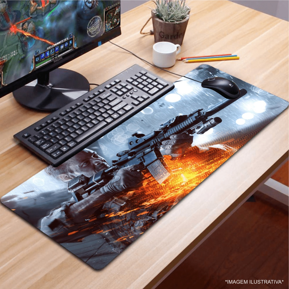 Mousepad Call Of Duty Personagem arma game jogo retangular