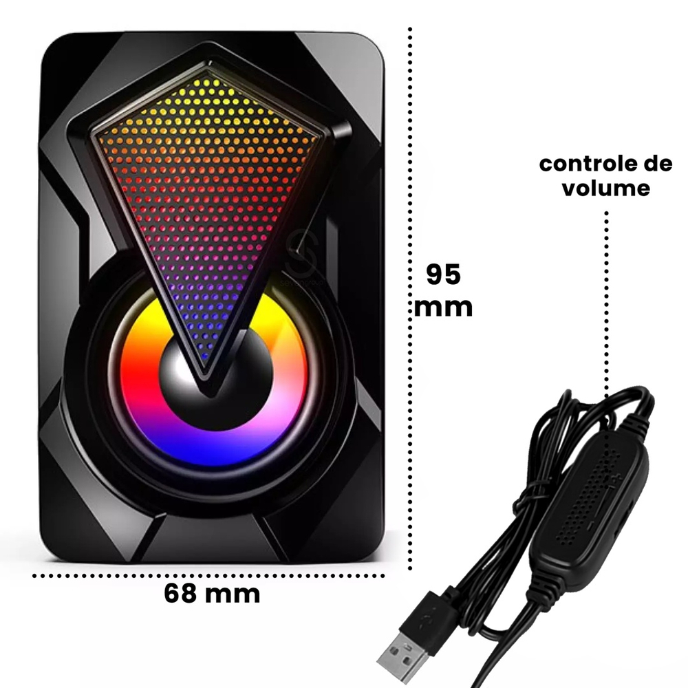 Caixa de Som Pc Gamer LED Chroma Jogos Musicas e Filmes Computador Notebook  TV Tablet USB P2 5W RMS