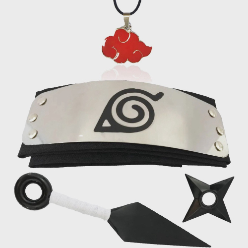 Kit Kunai & Bandana Naruto Boruto + Colar Akatsuki & Konoha Aldeia da Folha