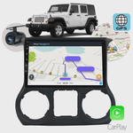 Central Multimídia Android Apple Carplay Para Jeep Wrangler 2012 2013 2014 2015 Processador Octa Core 32GB Interno 3GB ram Wi-Fi Playstore Bluetooth Espelhamento TV Digital Câmera de Ré Frontal