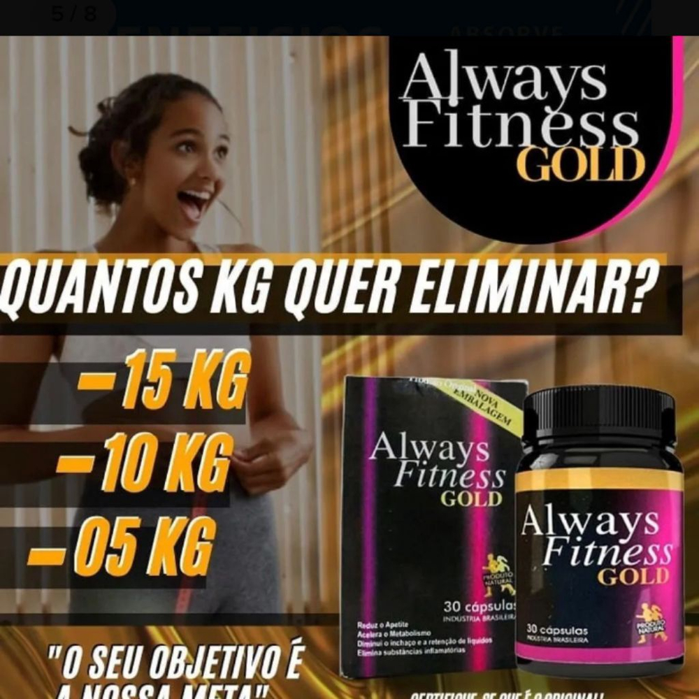 6 Frascos Always Fitness Gold 180 Cápsulas Original Antioxidante