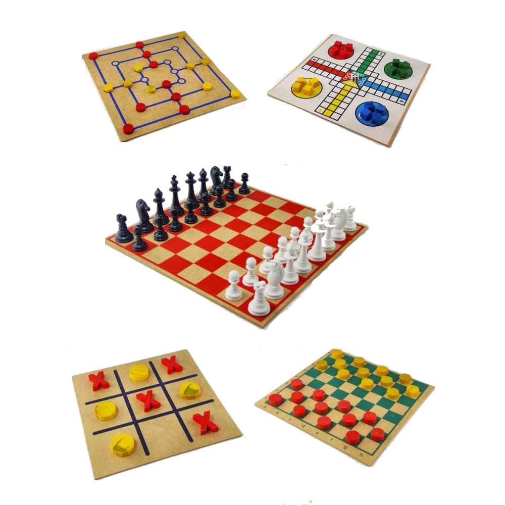 Jogo Tabuleiro 5 em 1 Dama Jogo da Velha Ludo Trilha Xadrez