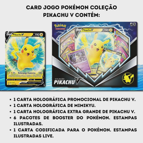 Jogo Cartas Pokemon Box Pikachu V 39 Cartas Copag - Azul