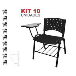Kit 10 Cadeiras Universitárias preta com porta livros – 32011 Menor preço em Kit 10 Cadeiras Universitárias preta com porta livros – 32011