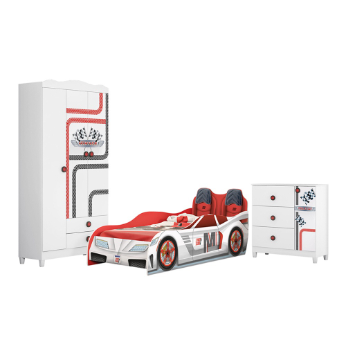 Quarto Infantil Menino Carro McVeloz Com Cama e Guarda Roupa