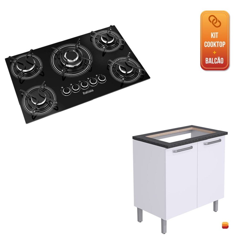 Kit Balcão Itatiaia Cacau Branco e Cooktop Itatiaia 5 bocas Tripla Chama Submarino