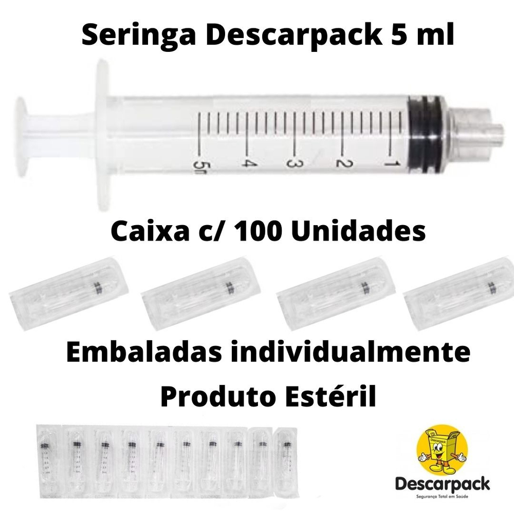 Seringa Ml Descart Vel Est Ril Luer Lock Rosca Sem Agulha Unidades Descarpack Submarino