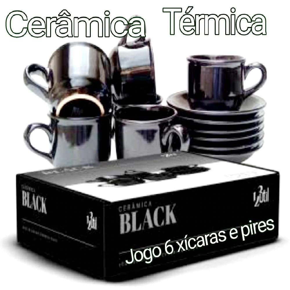 Jogo de Café Chá Completo Cerâmica Poá Preto Kit 11 Peças em Promoção na  Americanas