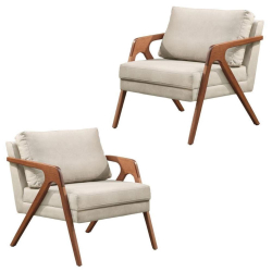 Kit 02 Poltronas Decorativas Madeira Maciça Super Luxo Mona Linho Bege - Zahav Estofados Menor preço em Kit 02 Poltronas Decorativas Madeira Maciça Super Luxo Mona Linho Bege - Zahav Estofados