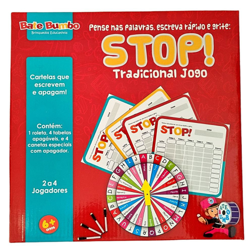 Jogo Stop Tradicional Cartela Infantil Escreva e Apague 4 Cartelas e 4  Canetas Educativo Menino Menina 6 Anos