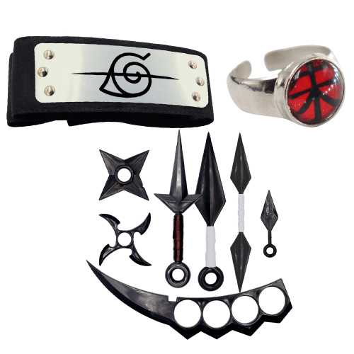 Kit Naruto Akatsuki Bandana Vila Renegada + Anel - Correio Coruja