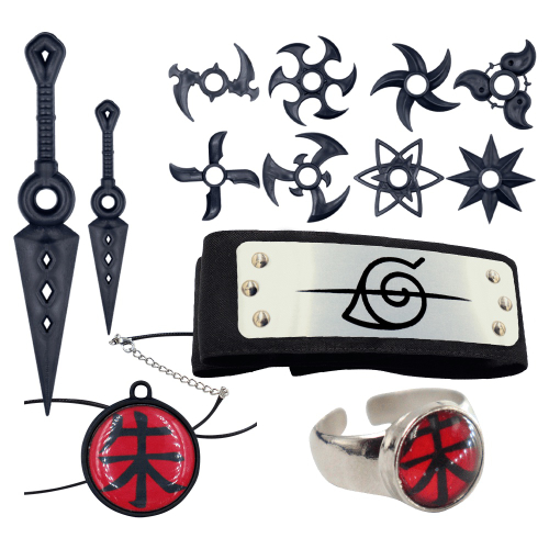 Kit Kunai & Bandana Naruto Boruto + Colar Akatsuki & Konoha Aldeia da Folha