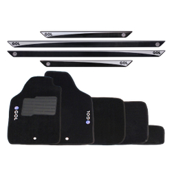 Kit Tapetes Carpete Preto Bordado Vw Gol G5 G6 + Soleiras Menor preço em Kit Tapetes Carpete Preto Bordado Vw Gol G5 G6 + Soleiras
