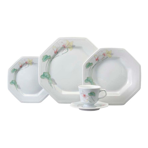 Aparelho Jantar, Chá e Café 42 Peças Porcelana Schmidt - Dec. Filetado Ouro  Pomerode 0010 - SCHMIDT