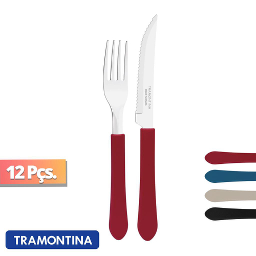 Kit 12 Garfo De Mesa 12 Faca Churrasco Tramontina