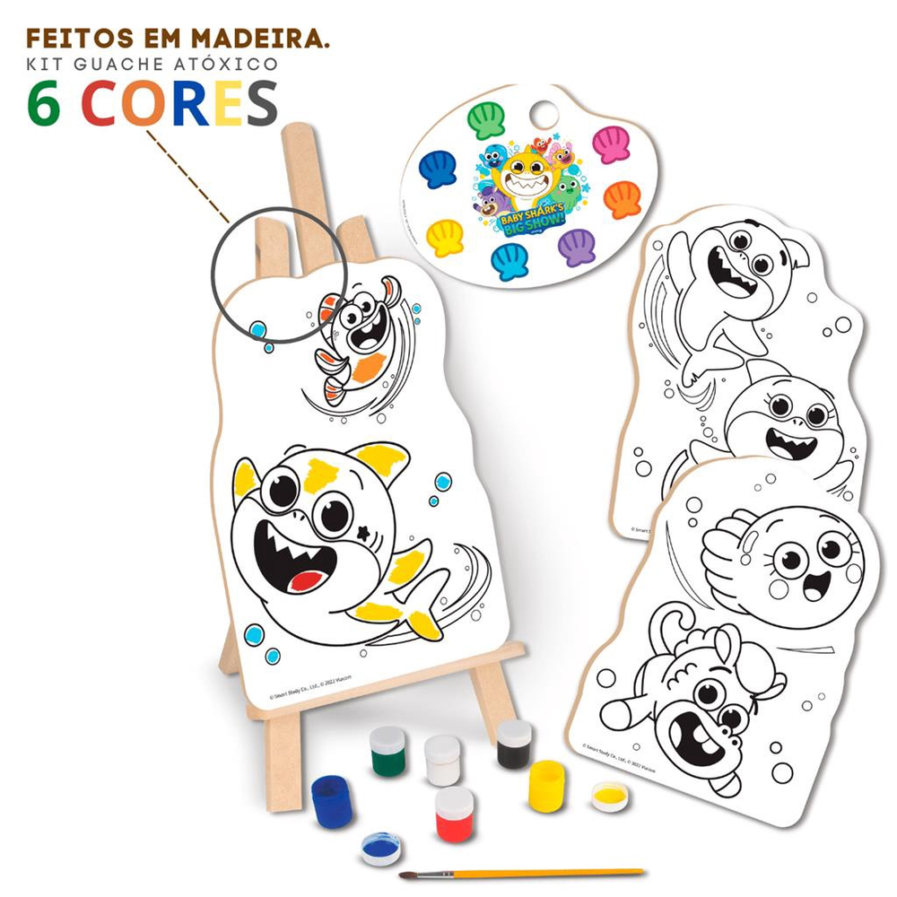 Kit Pintura Infantil no Cavalete c/ 1 Tela, 2pinceis,6guache