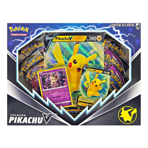 Jogo de Cartas Pokemon Box Coleção Pikachu V 38 Cartas