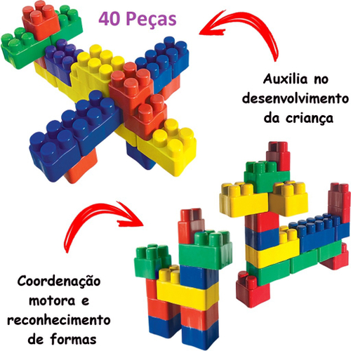 Peças de montar COLORIDAS-40 unidades pecinhas criativas infantis- 45  pecinhas monta monta-estimula A criança- E desenvolve A criatividade-lig  barras em Promoção na Americanas