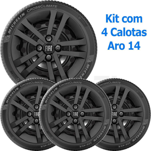 Jogo 4 Calota Fiat Uno Way Aro 14 Prata Emblema Preto no Shoptime