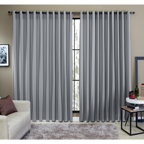 Cortina Blackout Prata com Voil Xadrez 2,80 m x 2,30 m - ecasa home