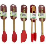 Kit 5 Colheres De Silicone Cabo Madeira Utensílios