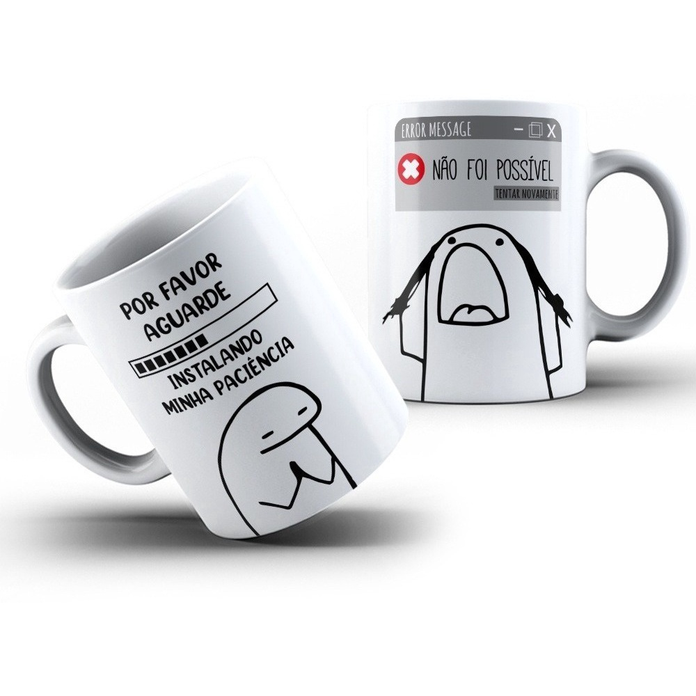 Caneca Paciência Flork Meme 325 Ml De Porcelana Com Caixinha