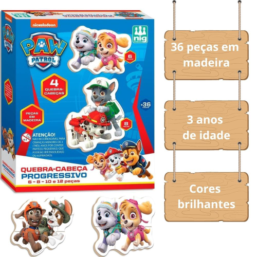 Quebra Cabeça Patrulha Canina Infantil Madeira Progressivo Quebra