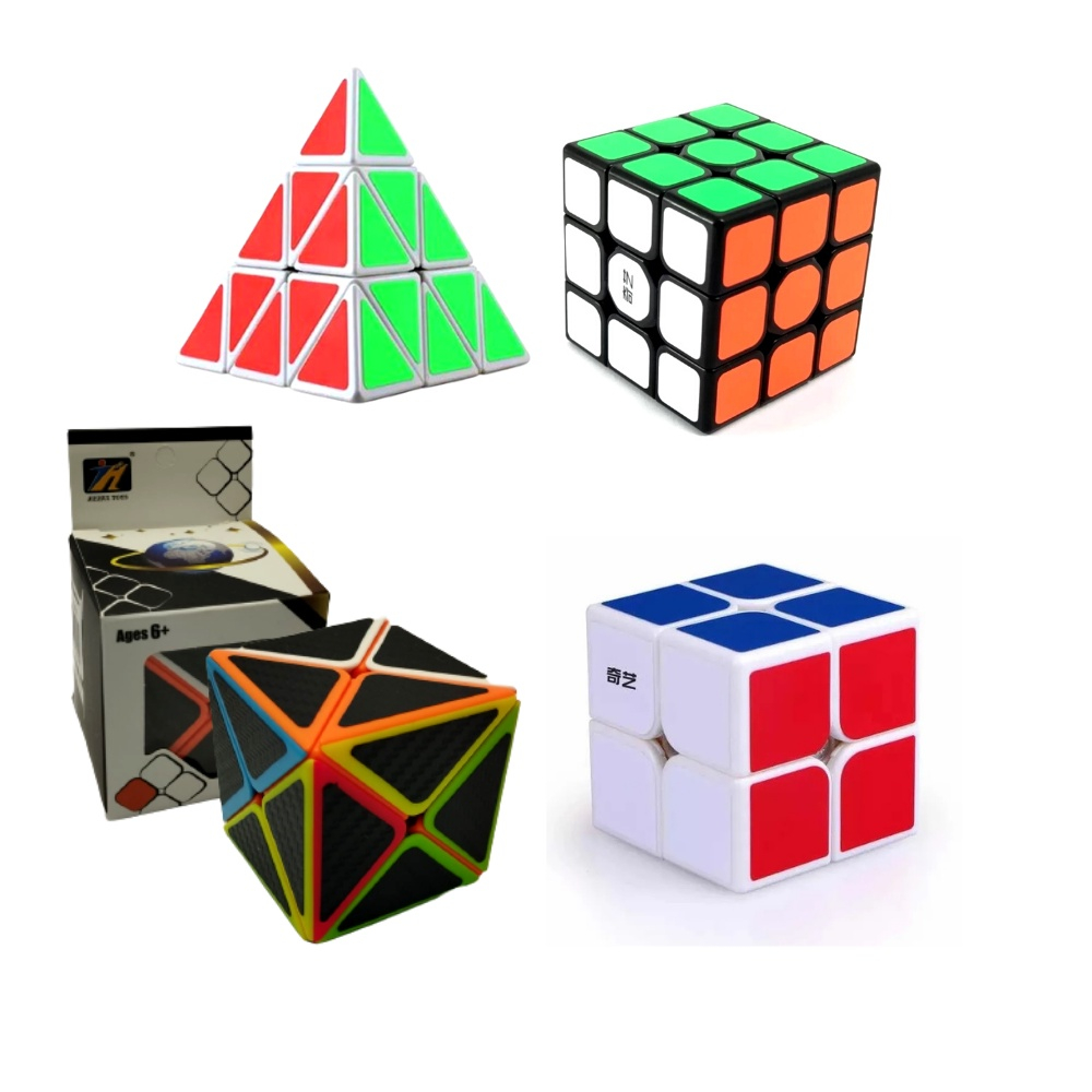 Kit 4 Cubo Mágico 2x2 + 2x2x2 + 3x3x3 + Pirâmide Magic Cube em