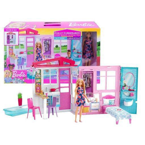 Barbie casa portátil com piscina, casa de bonecas