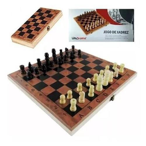 Jogo Xadrez Tabuleiro Madeira Unyhome Profissional Dobrável 29 cm