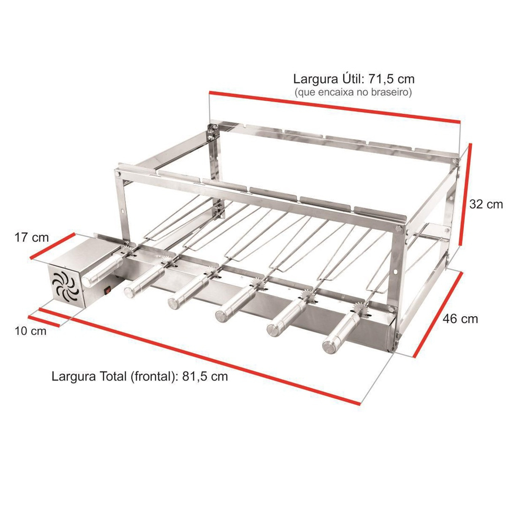ESPETO ESPADA P/ CHURRASQUEIRAS GIRATÓRIAS 4/5/6 ESPETOS