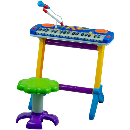 Piano Teclado Infantil com Microfone e Suporte Banquinho Importway