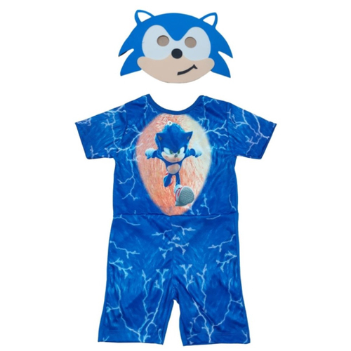 Fantasia Infantil Menino Sonic Com Máscara Plastico Curto