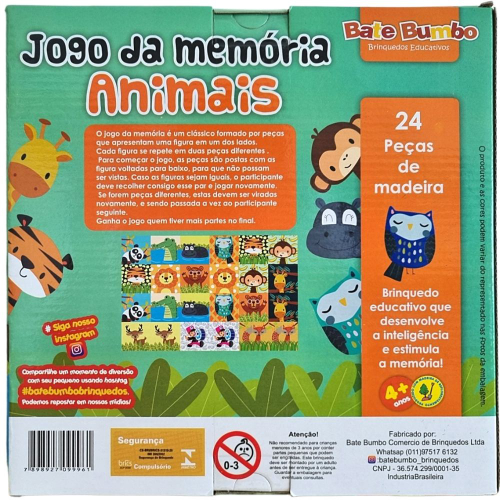 3 Jogo da Memória ANIMAIS Jogo Pedagógico IOB Brinquedos 24 peças a partir  de 3 anos Brinquedo para o dia das Crianças Presente de Aniversário  Brinquedo Educativo Pedagogico FIguras Raciocinio Alfabetização