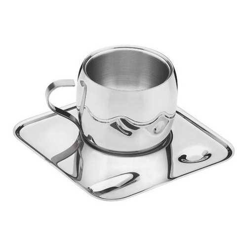 Conjunto Jogo de Sobremesa Inox 18 peças Taças 125ml Pires Colher