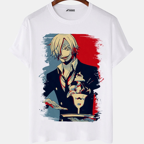 Camiseta masculina Sanji Anime One Piece Desenho Arte Camisa Blusa