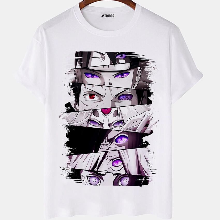 Camiseta masculina Naruto Anime Olhos Desenho otaku Camisa Blusa Branca  Estampada