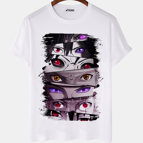 Camiseta masculina Naruto Anime Olhos Desenho otaku Camisa Blusa Branca  Estampada