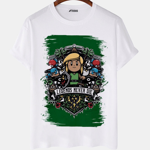 Camiseta masculina Legends Never Die Link Zelda Arte Camisa Blusa