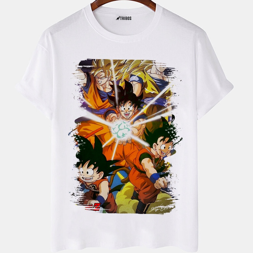 Camiseta masculina Dragon Ball Z Goku Anime Desenho Camisa Blusa Branca  Estampada no Shoptime