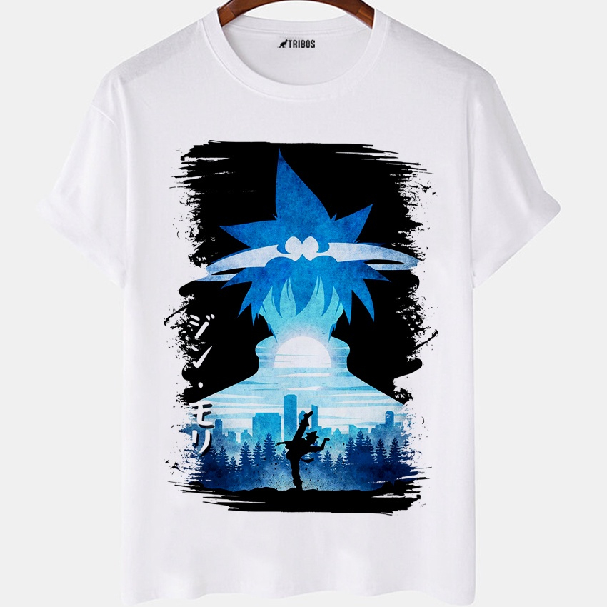 Camiseta Estampada Goku Criança Camisa Masculina Azul Tamanho:P