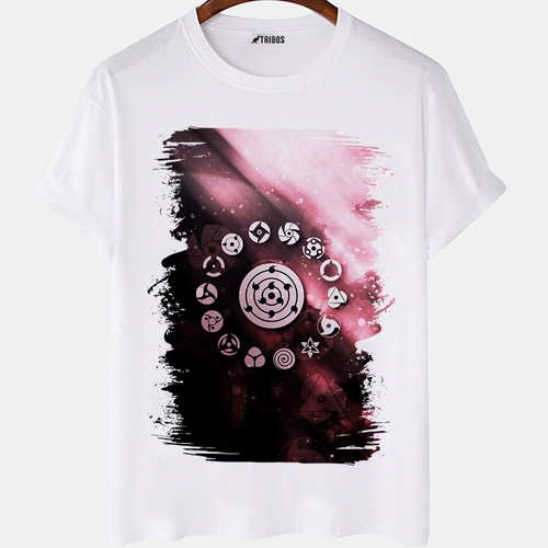 Camiseta masculina Naruto Todos Os Olhos Anime Arte Camisa Blusa Branca  Estampada