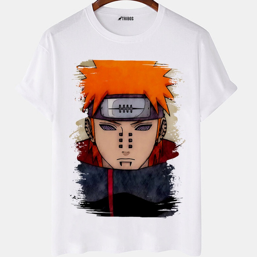 Camiseta masculina Pain Akatsuki Desenho Anime Arte Naruto Camisa Blusa  Branca Estampada