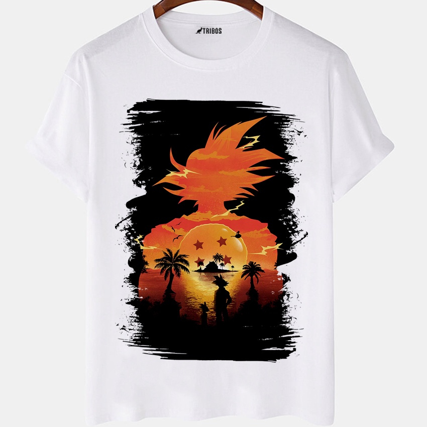 Camiseta Estampada Goku Criança Camisa Masculina Azul Tamanho:P